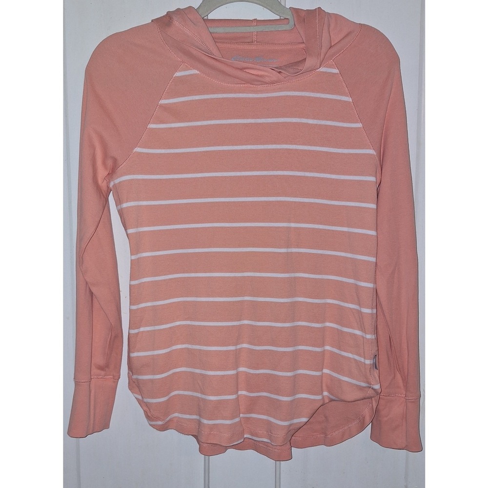 Womens‎ Eddie Bauer Size Large Orange and White Stripped Lightweight Hoodie
